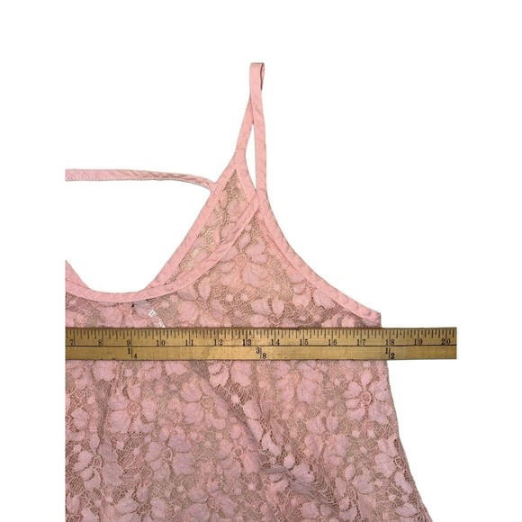 POOF Lace Strappy‎ Camisole Scoop Neck Sheer Top Size S Pink High-Lo Swing - Picture 7 of 8